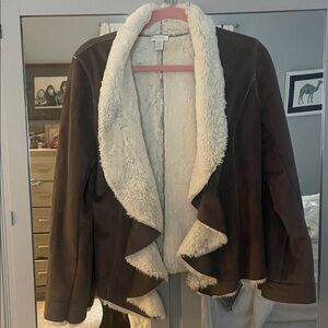 Chico's Chocolate Teddy Jacket with Cream Lining